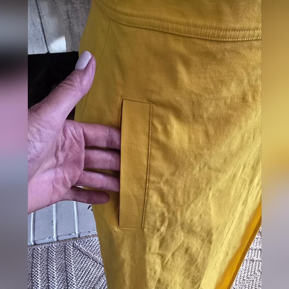 💛 A.L.C. Yellow Mustard Walker Ruffle Shoulder Belted Tie Waist Wrapped Dress 6 - Picture 4 of 12